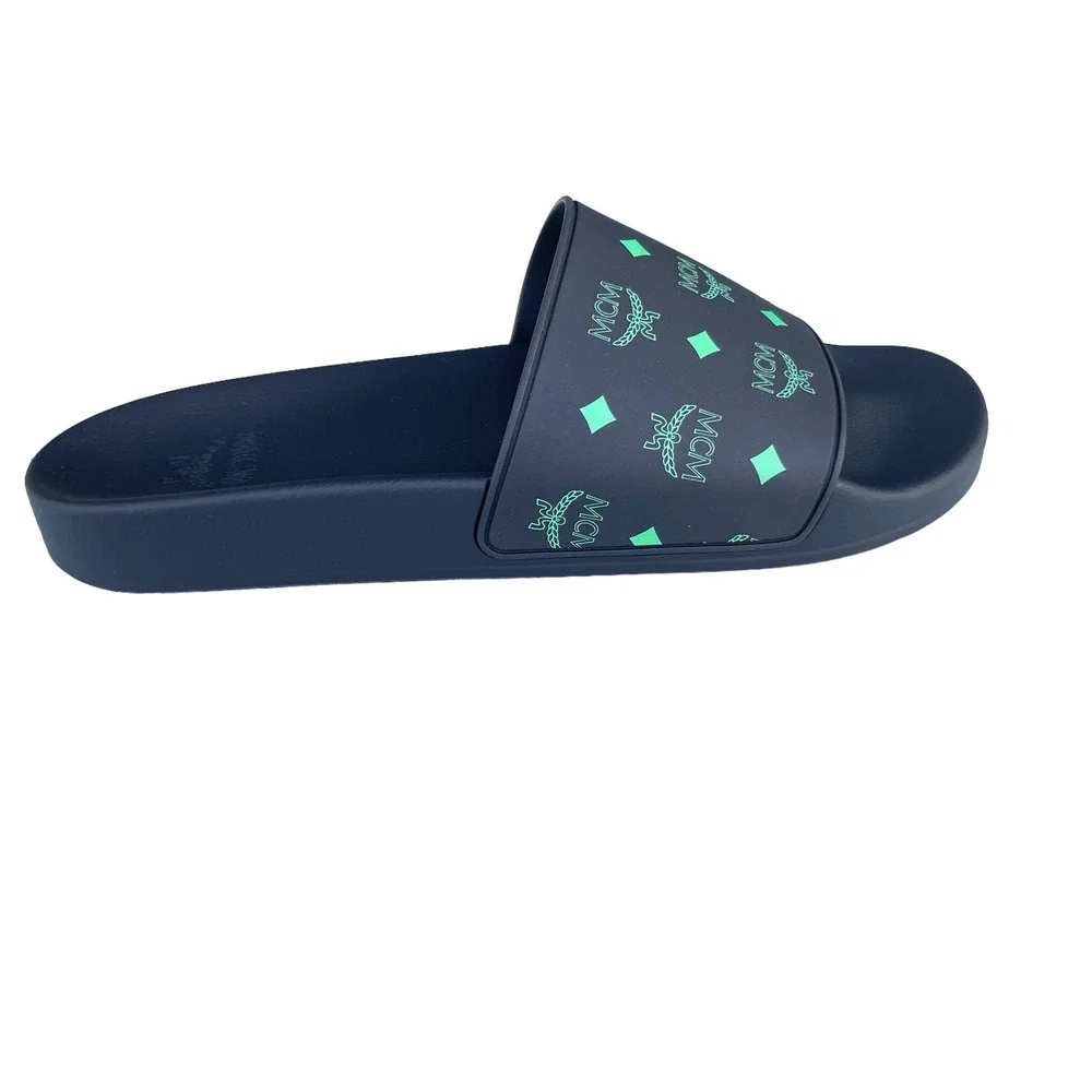 MCM Mens Black/Green Visetos Print Rubber Slides Slippers, MEX CSSX01 JW0 EU42